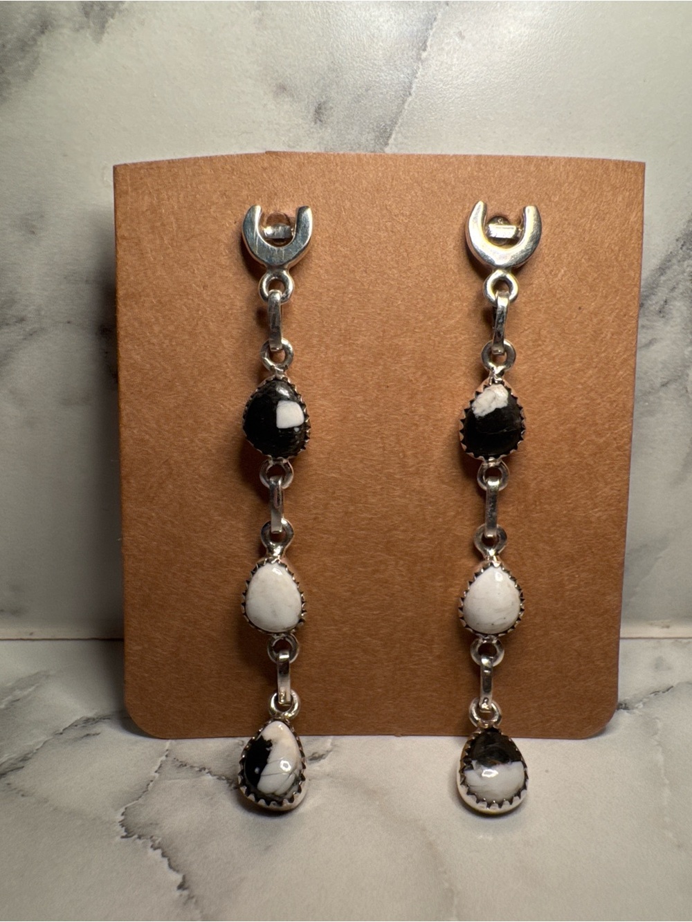 Handcrafted White Buffalo Teardrop Dangle Earrings